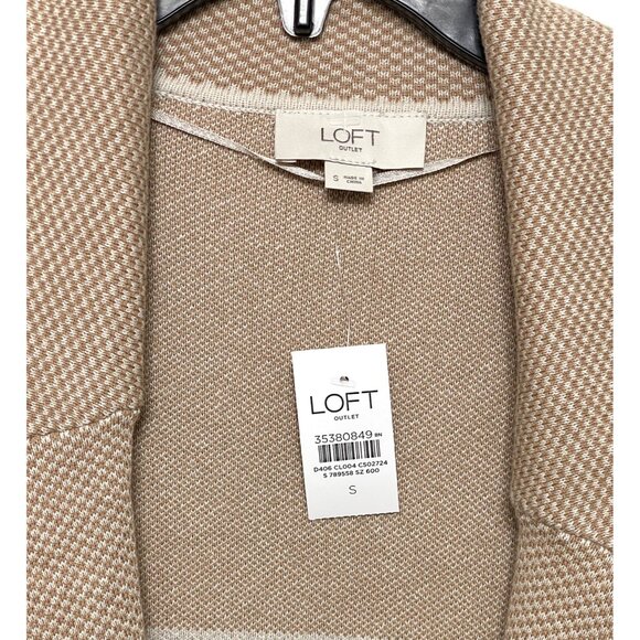 Loft Outlet Striped Open-Front Knit Cardigan Beige & Cream Size S - Picture 3 of 4
